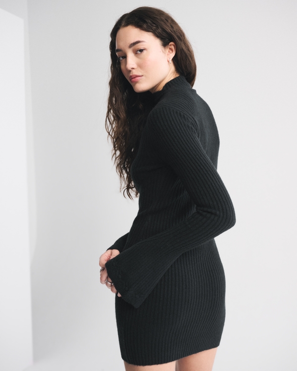 Mockneck Ribbed Mini Sweater Dress