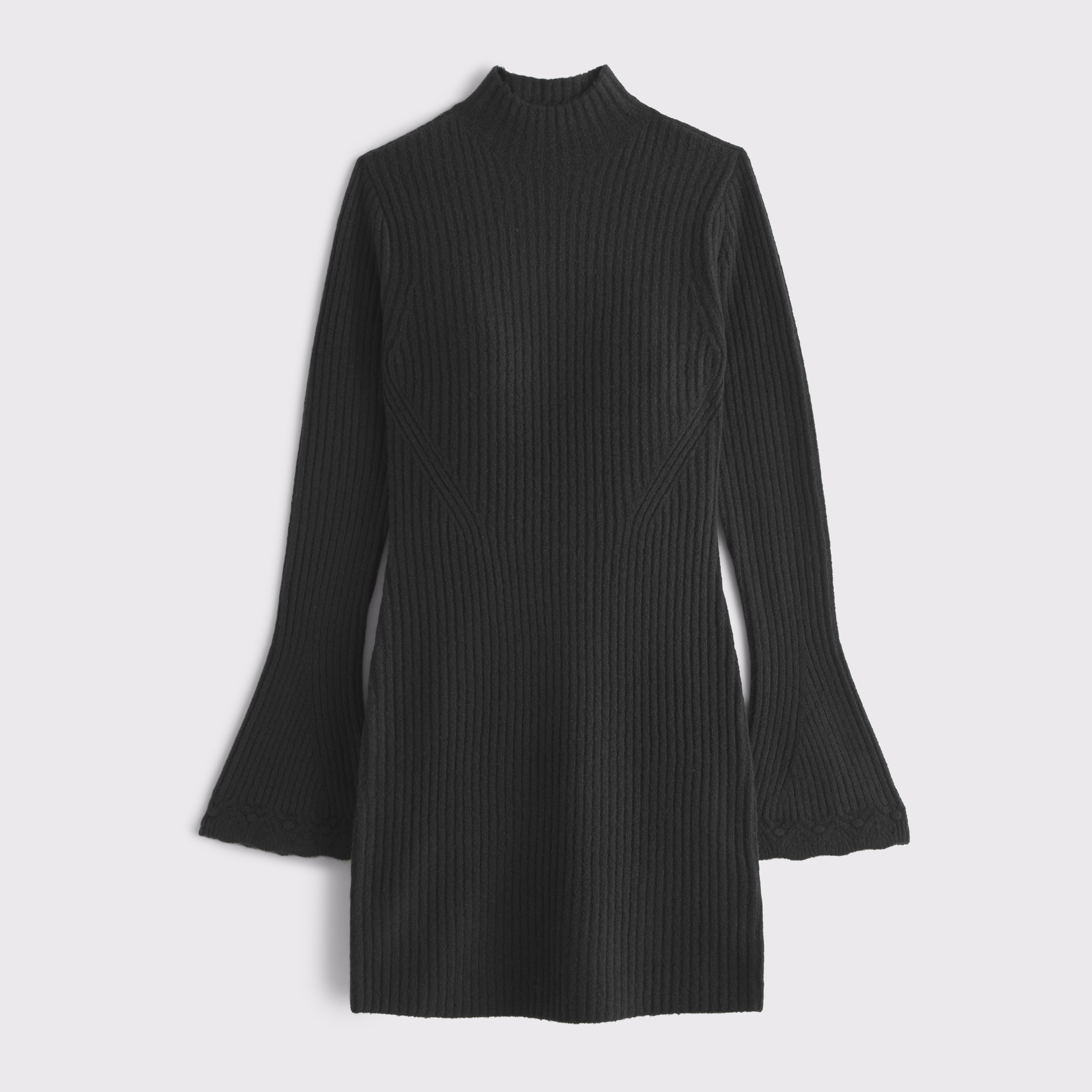 Abercrombie & Fitch Mockneck Ribbed Mini Sweater Dress In Black