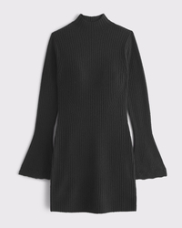 Mockneck Ribbed Mini Sweater Dress