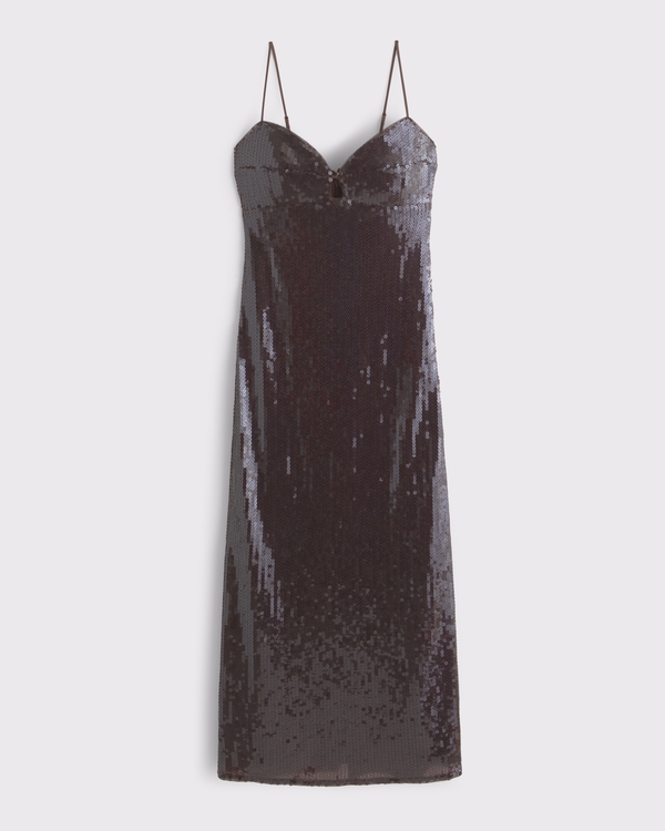 The A&F Julia Slip Sequin Midi Dress, Chestnut view 1