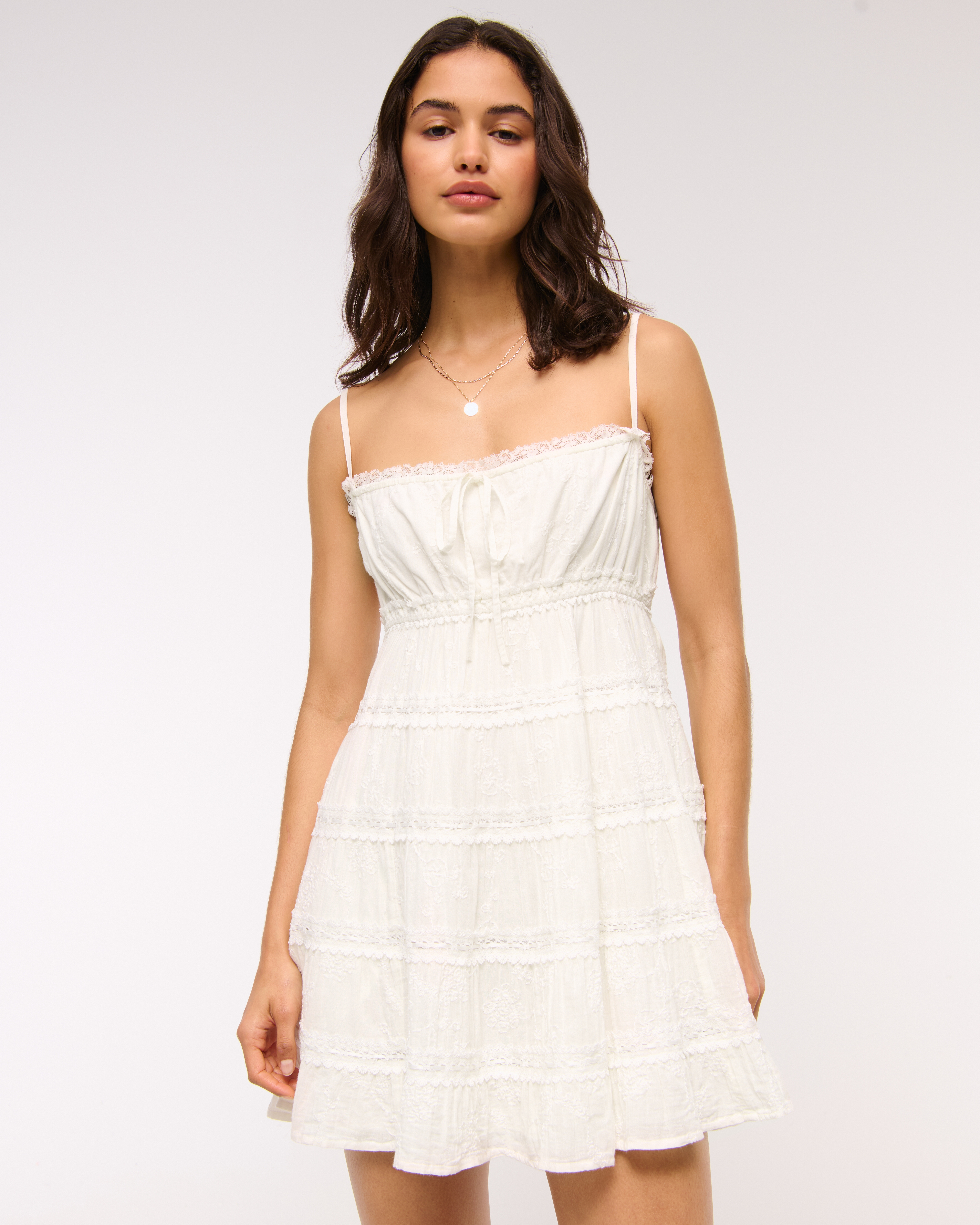 Abercrombie & Fitch Lace Tie-front Mini Dress In White