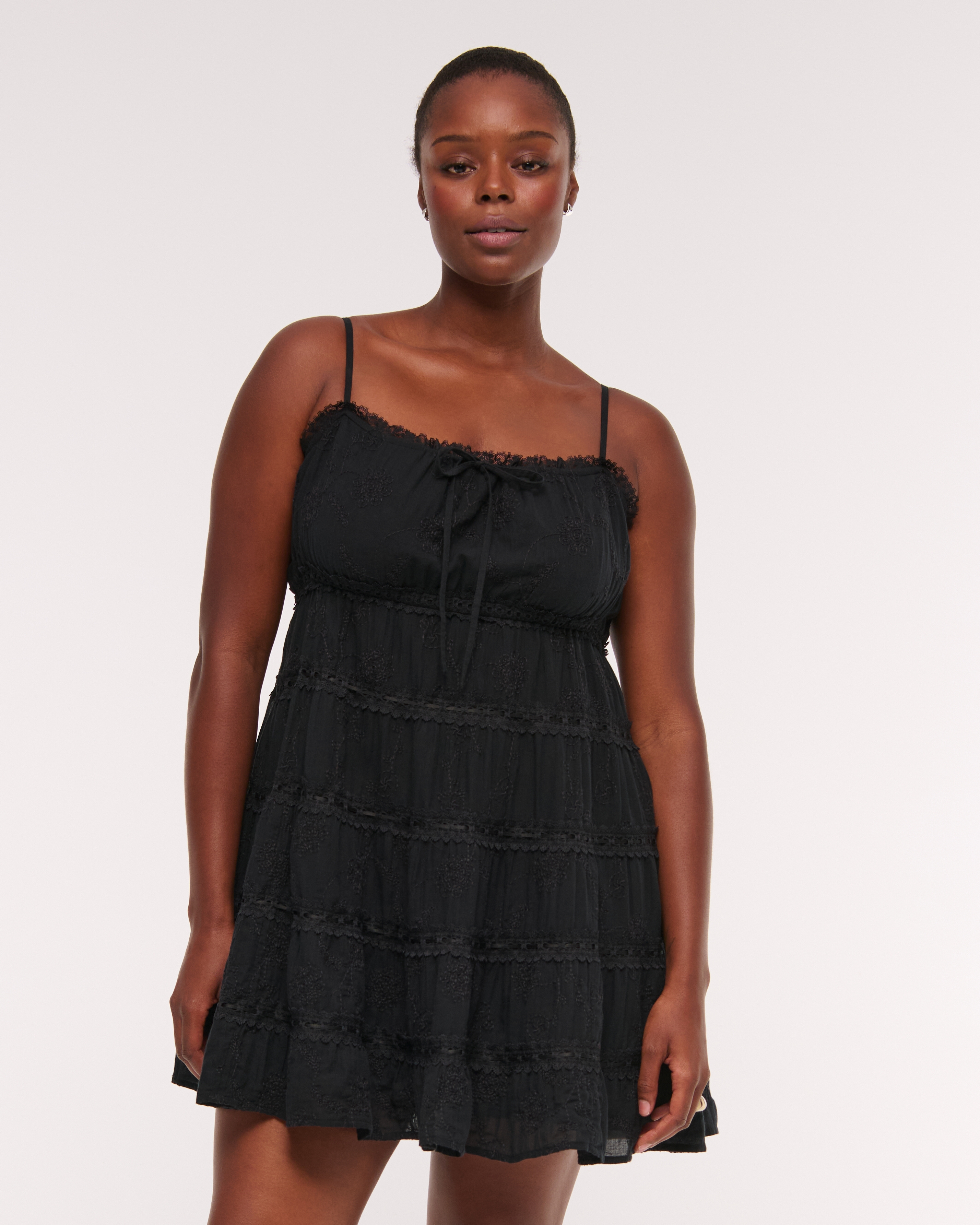 Abercrombie & Fitch Lace Tie-front Mini Dress In Black