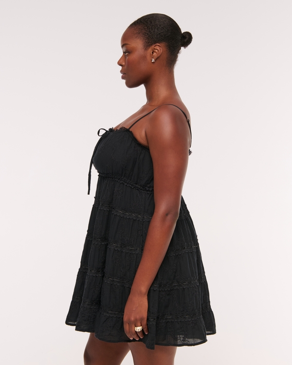 knee length dresses for ladies Miss Circle Women Heather Black Collared Decorative Button-Front Mini Dress main image 0