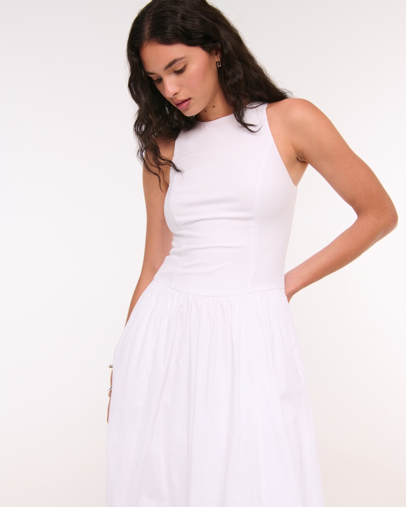 High-Neck Drop-Waist Midi Dress