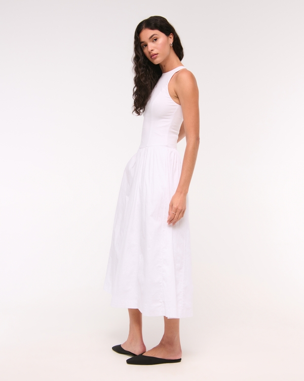 High-Neck Drop-Waist Midi Dress