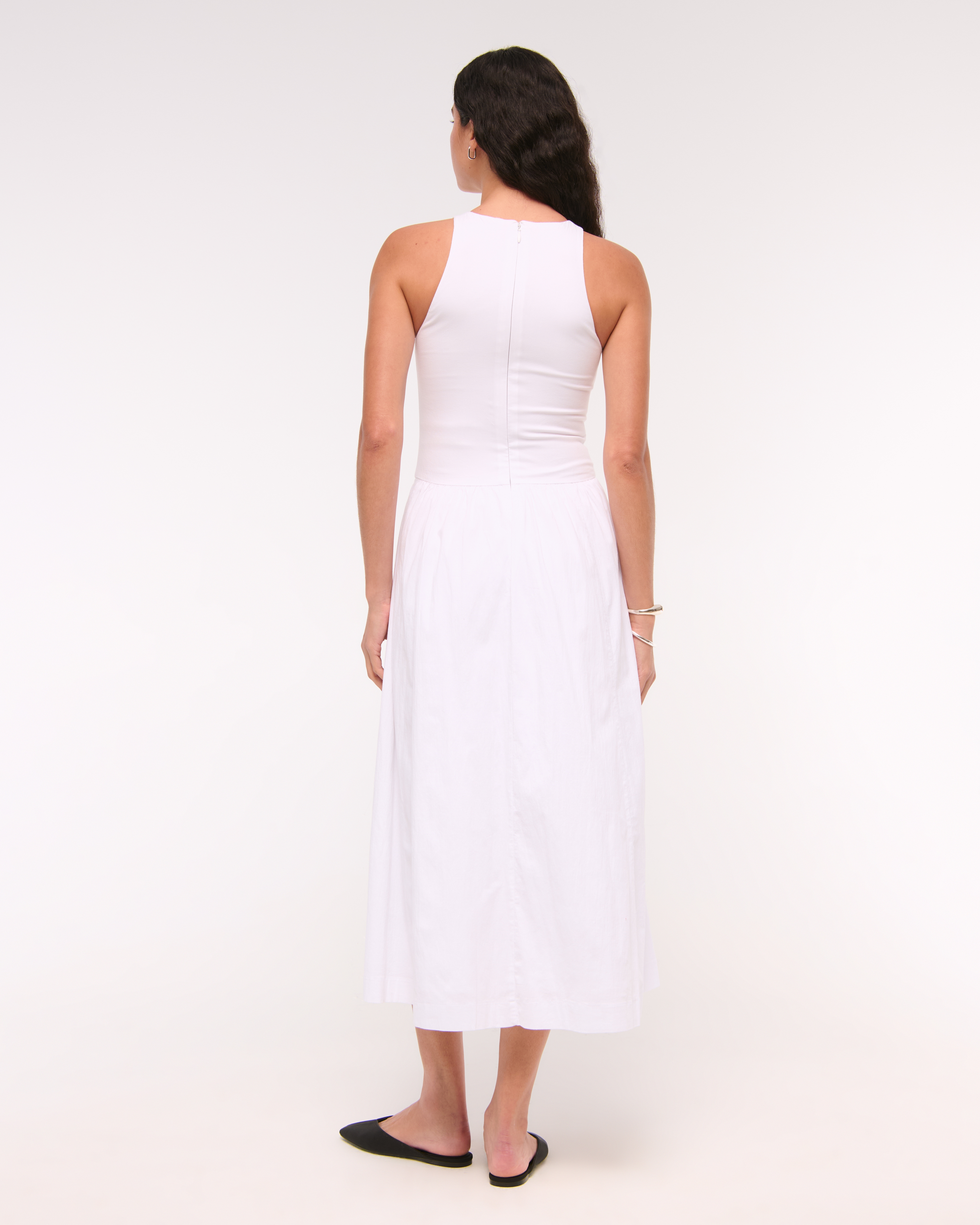 Abercrombie & Fitch High-neck Drop-waist Midi Dress In White
