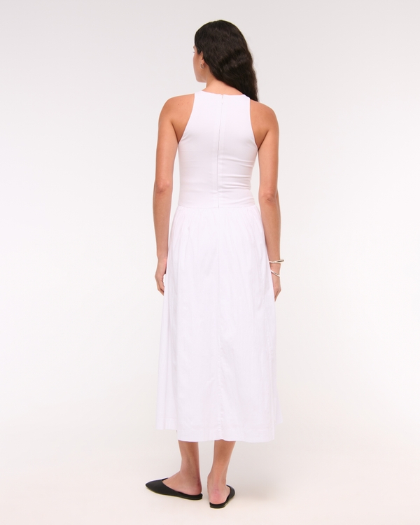 High-Neck Drop-Waist Midi Dress
