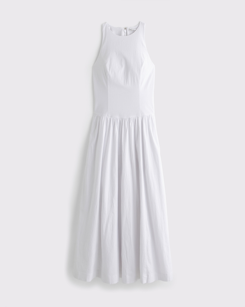 High-Neck Drop-Waist Midi Dress