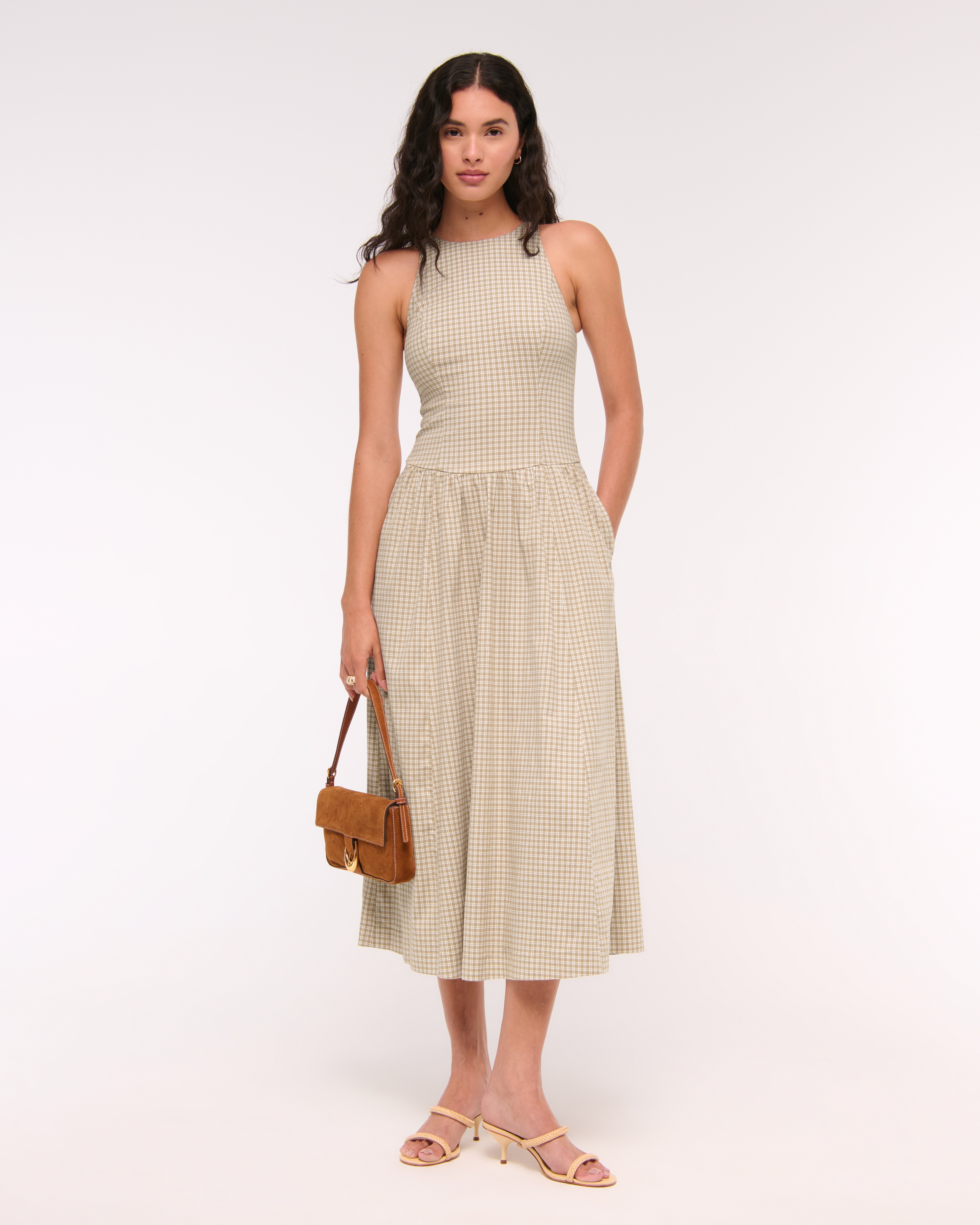 Abercrombie & Fitch High-neck Drop-waist Midi Dress
