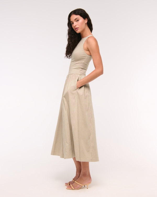 High-Neck Drop-Waist Midi Dress
