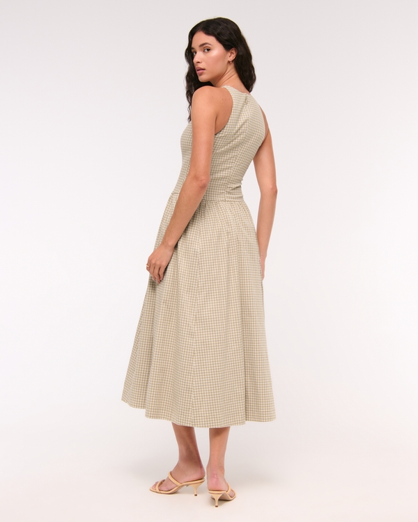 High-Neck Drop-Waist Midi Dress