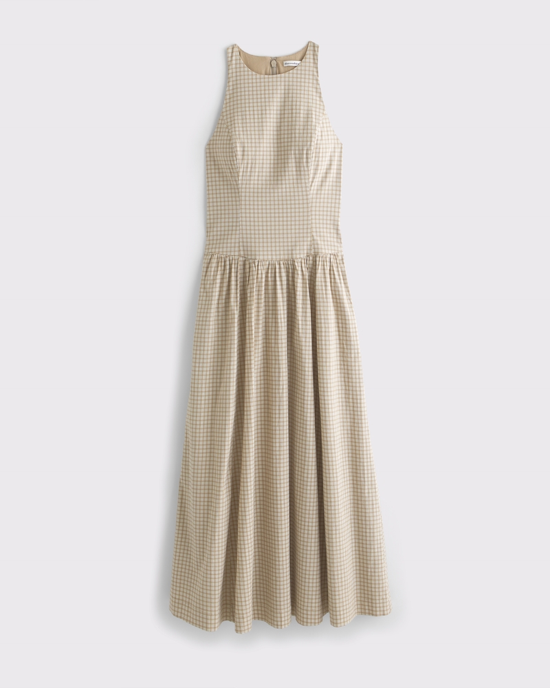 High-Neck Drop-Waist Midi Dress