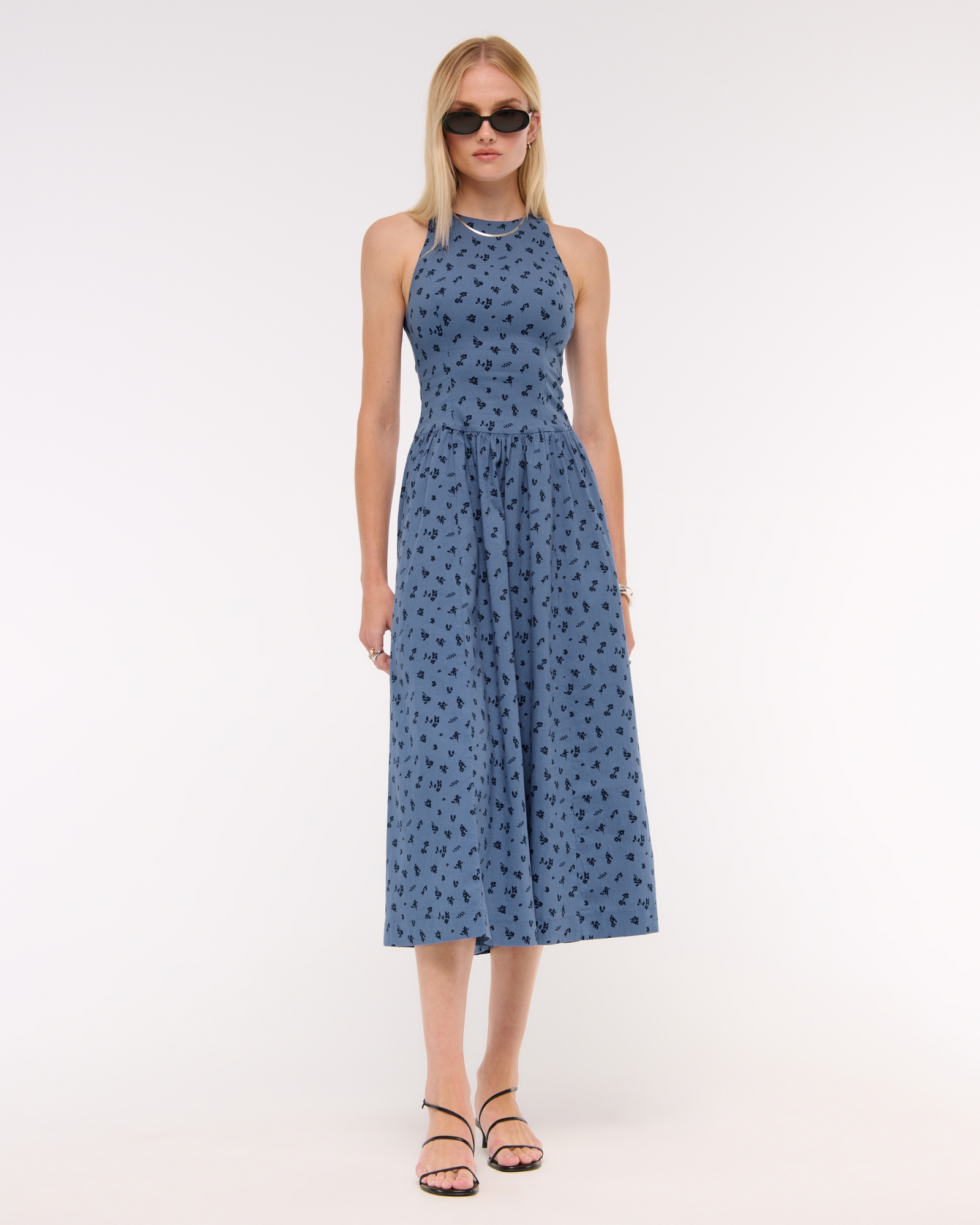 High-Neck Drop-Waist Midi Dress