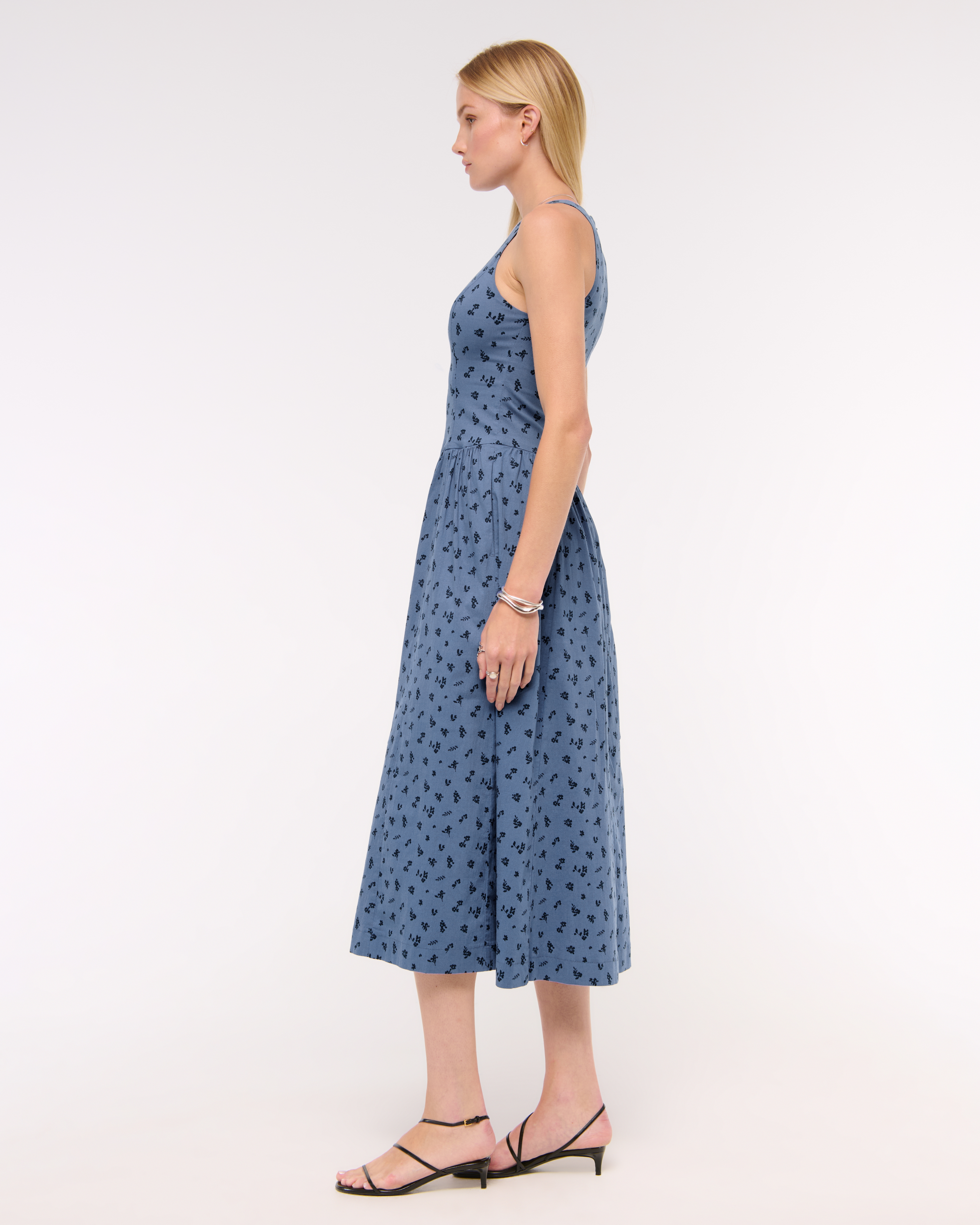 Abercrombie & Fitch High-neck Drop-waist Midi Dress In Blue