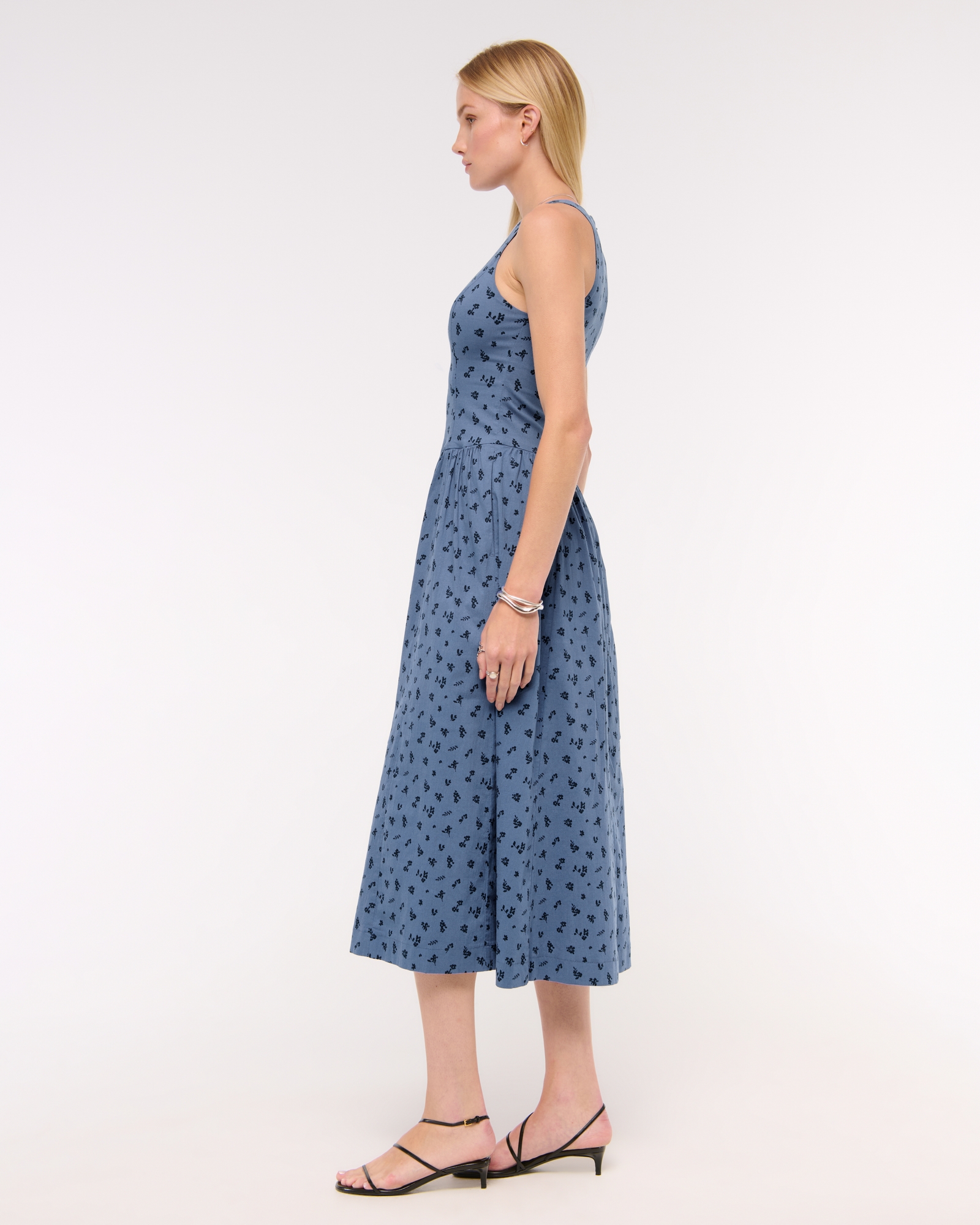 High-Neck Drop-Waist Midi Dress
