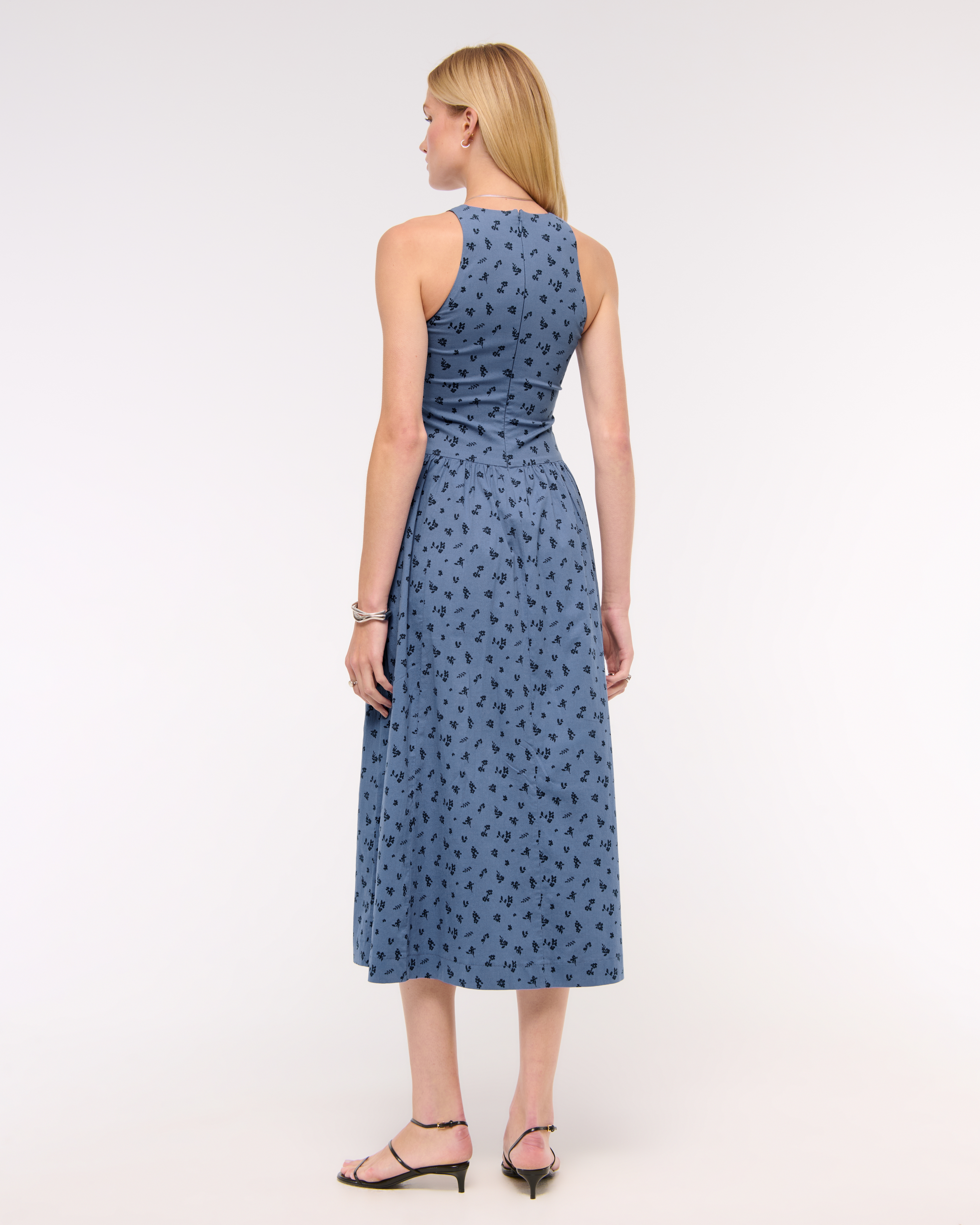 Abercrombie & Fitch High-neck Drop-waist Midi Dress In Blue