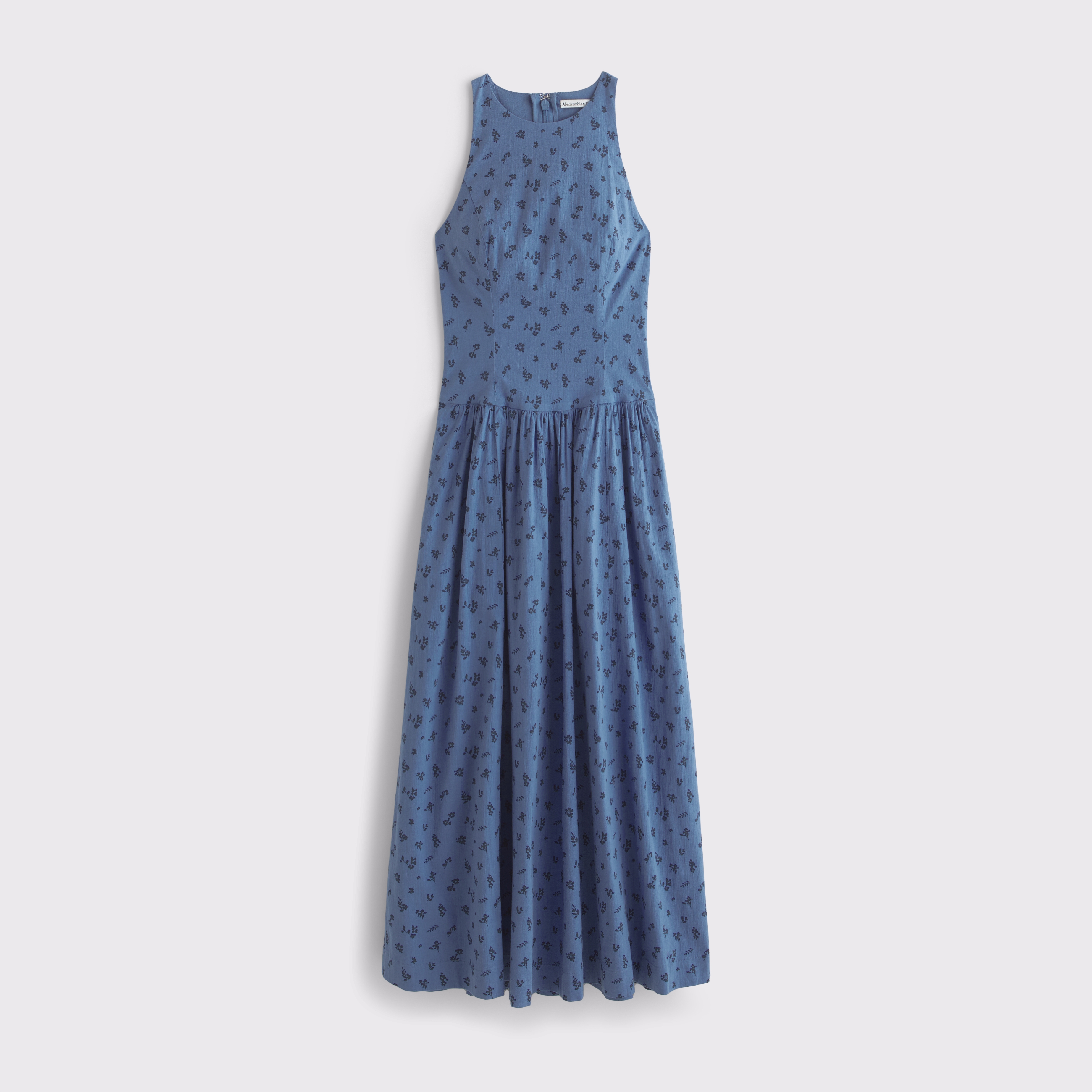 Abercrombie & Fitch High-neck Drop-waist Midi Dress In Blue