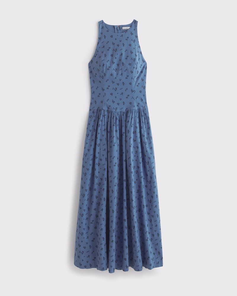 High-Neck Drop-Waist Midi Dress