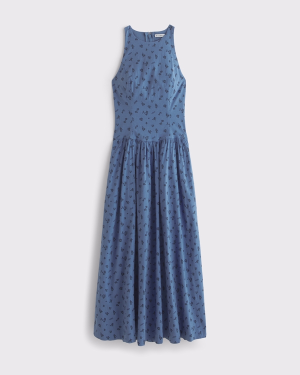 High-Neck Drop-Waist Midi Dress