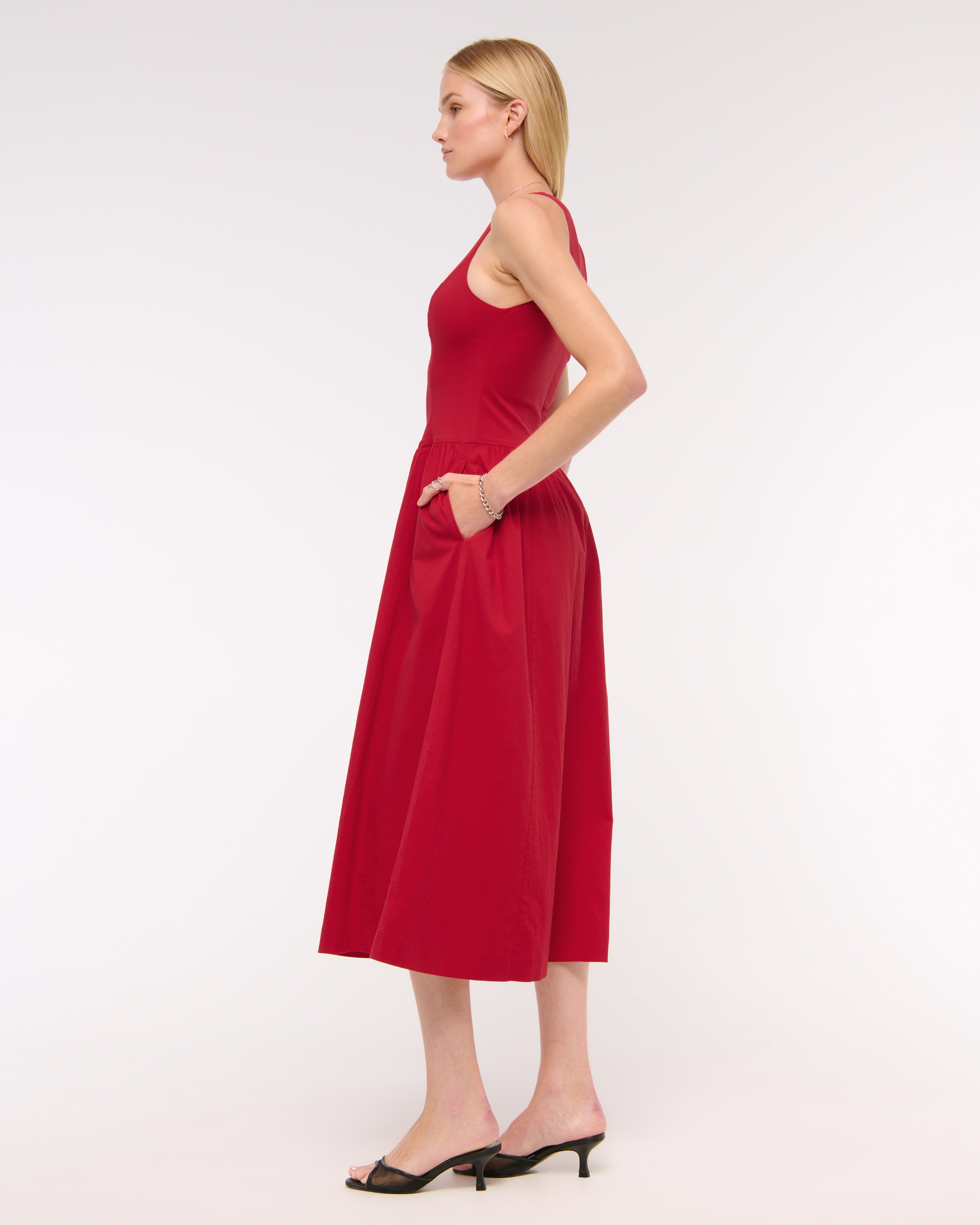 Abercrombie & Fitch High-neck Drop-waist Midi Dress In Red
