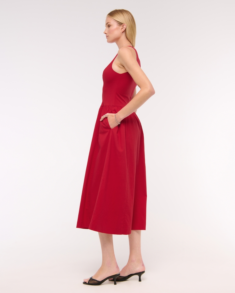 High-Neck Drop-Waist Midi Dress