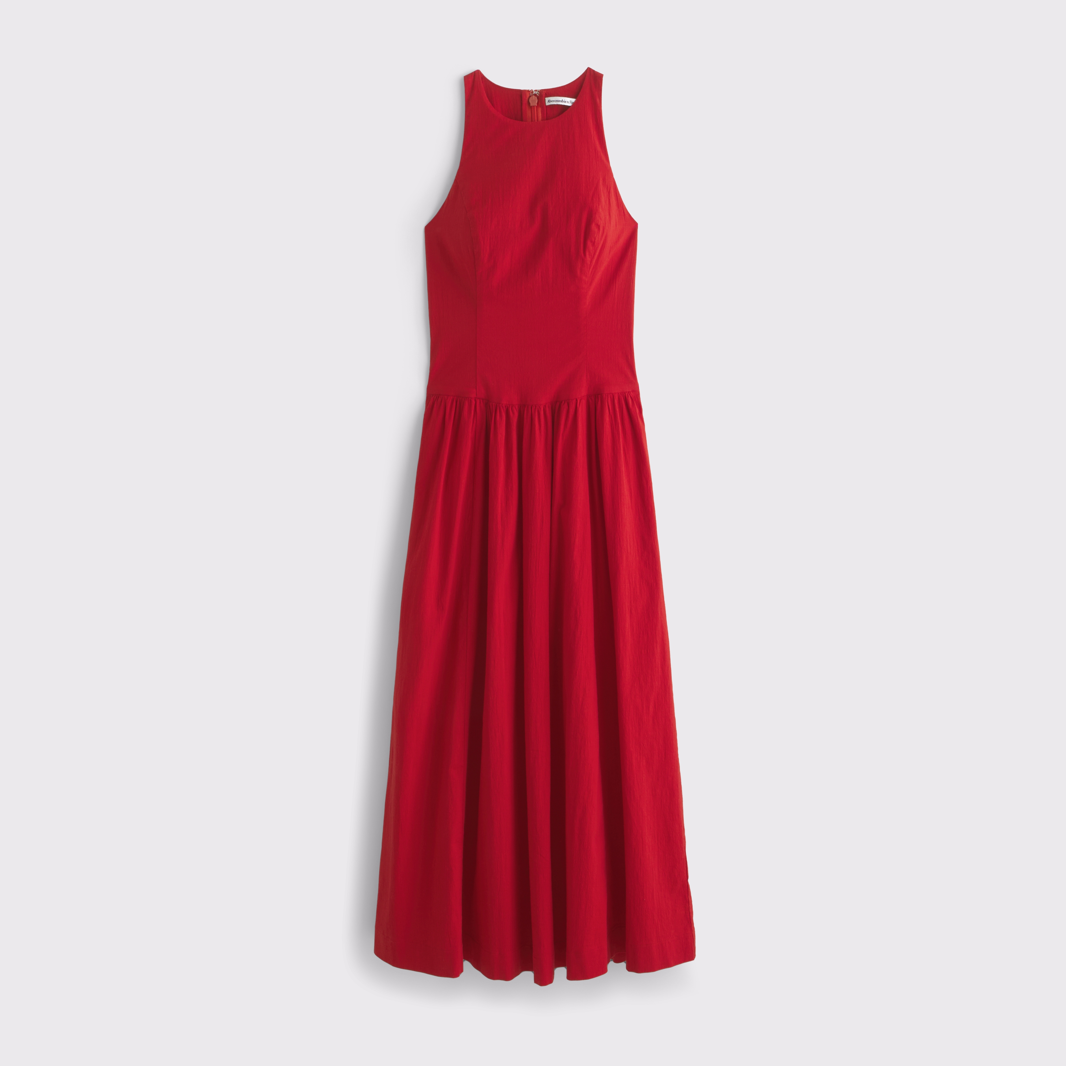 Abercrombie & Fitch High-neck Drop-waist Midi Dress In Red