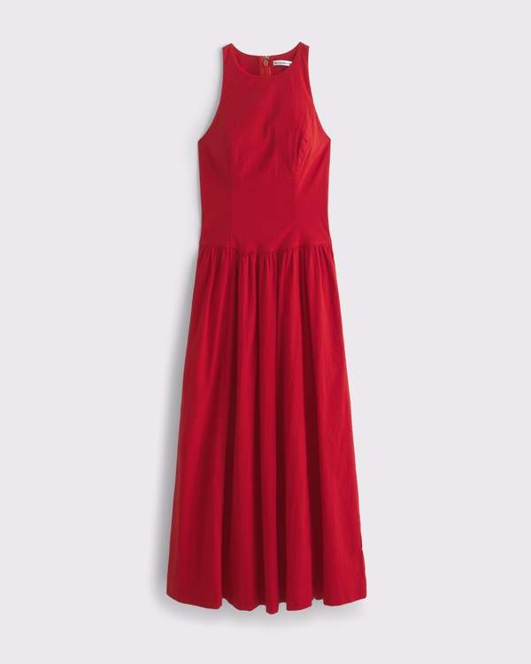 High-Neck Drop-Waist Midi Dress