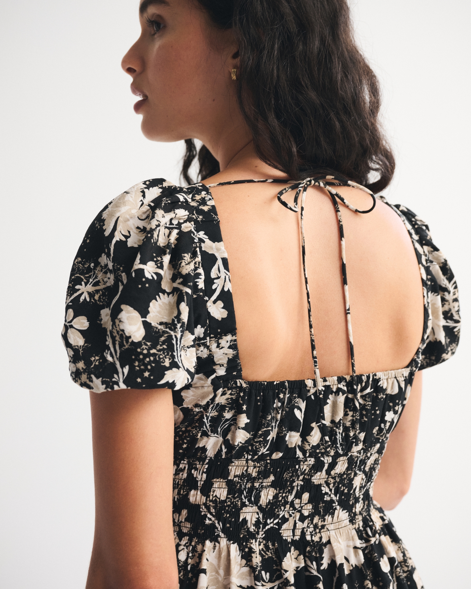 Puff Sleeve Smocked Waist Midi Dress