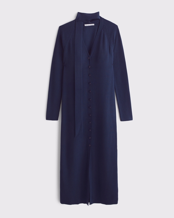 Scarf Duster Midi Sweater Dress