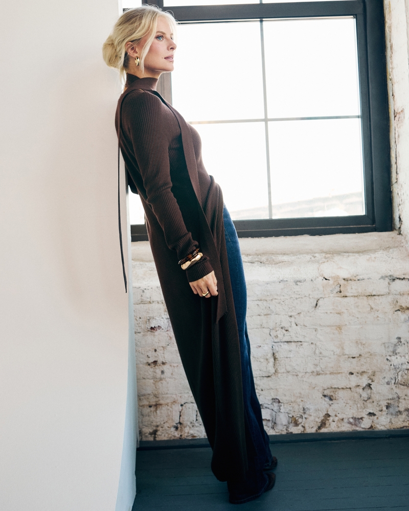 Scarf Duster Midi Sweater Dress