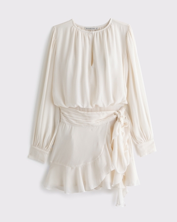 Long-Sleeve Wrap Micro Mini Dress