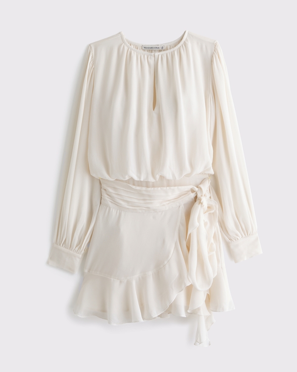 Long-Sleeve Wrap Micro Mini Dress