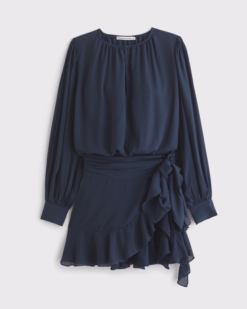 Long-Sleeve Wrap Micro Mini Dress