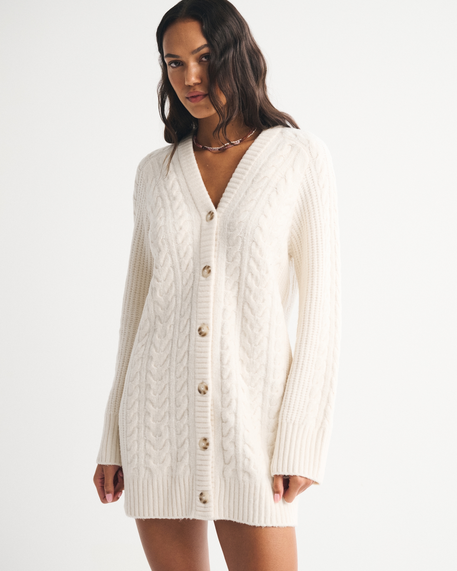 Long-Sleeve Cardigan Mini Sweater Dress