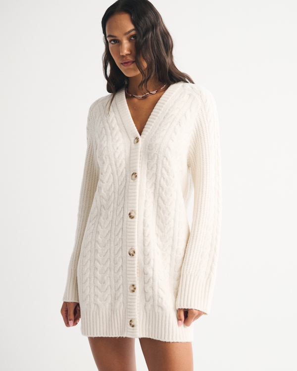 Long-Sleeve Cardigan Mini Sweater Dress