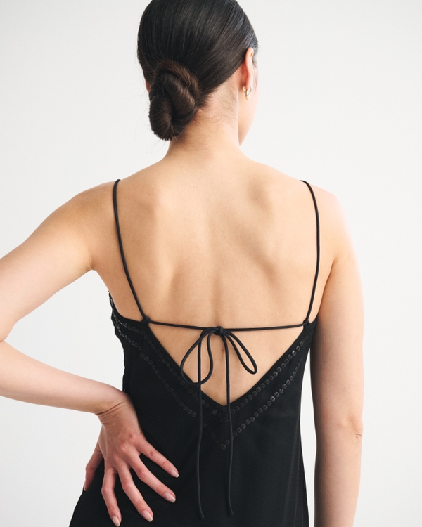 Tie-Back Beaded Slip Midi Dress