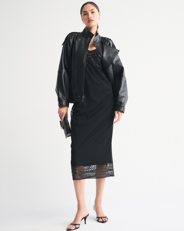 Tie-Back Beaded Slip Midi Dress