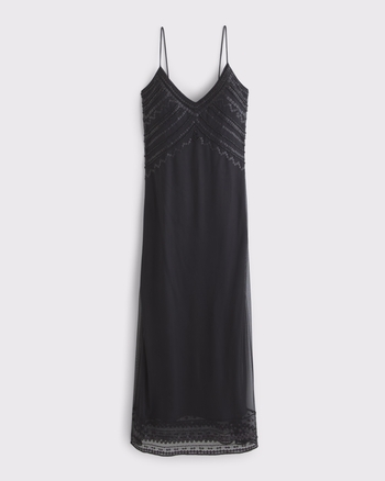 Tie-Back Beaded Slip Midi Dress