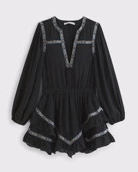 Long-Sleeve Easy Waist Ruffle Mini Dress