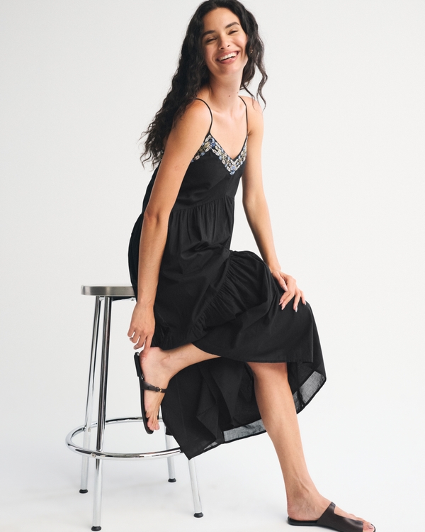 V-Neck Flowy Maxi Dress, Black view 1