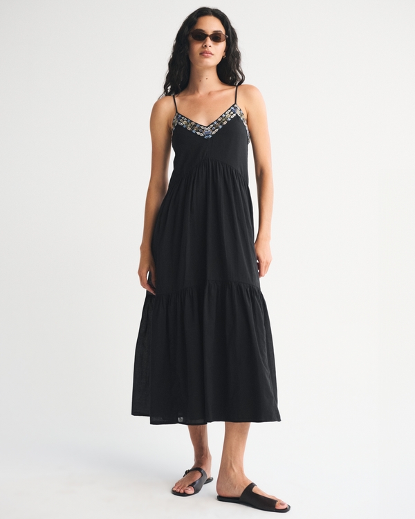 V-Neck Flowy Maxi Dress, Black view 2