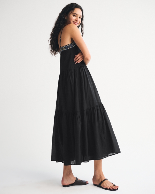 Women's V-Neck Flowy Maxi Dress in Black | Size XL TALL | Abercrombie & Fitch