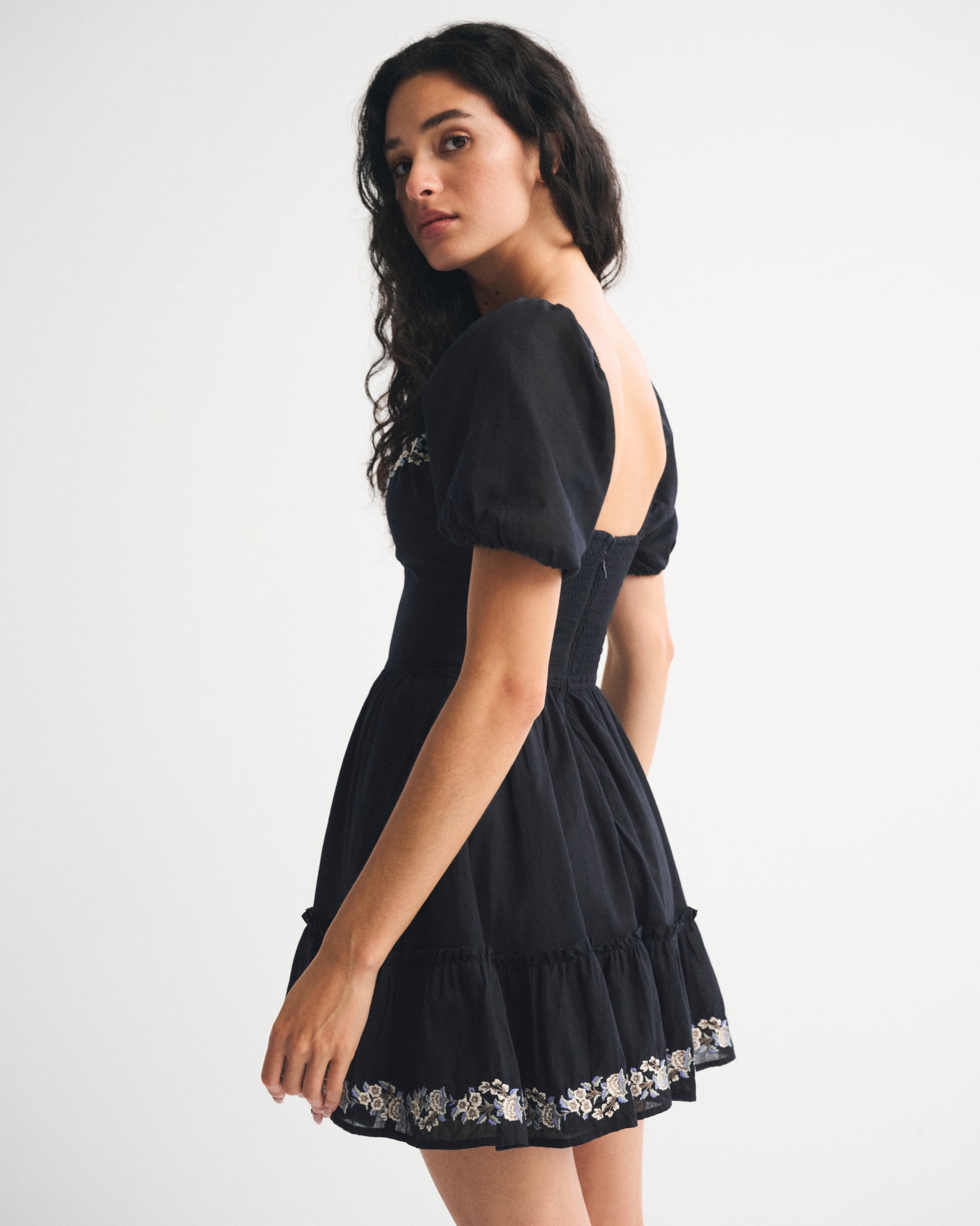 Puff Sleeve Tie-Front Mini Dress