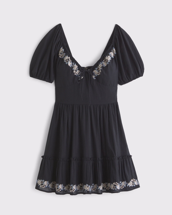 Women's Puff Sleeve Tie-Front Mini Dress | Women's Dresses & Jumpsuits | Abercrombie.com