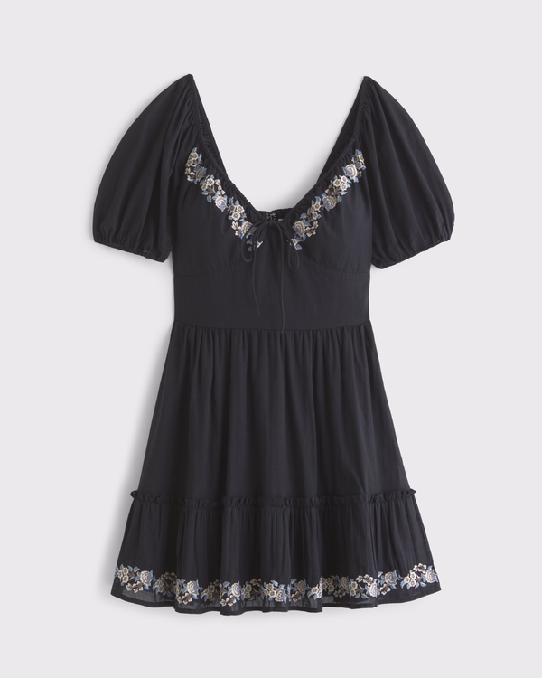 Puff Sleeve Tie-Front Mini Dress