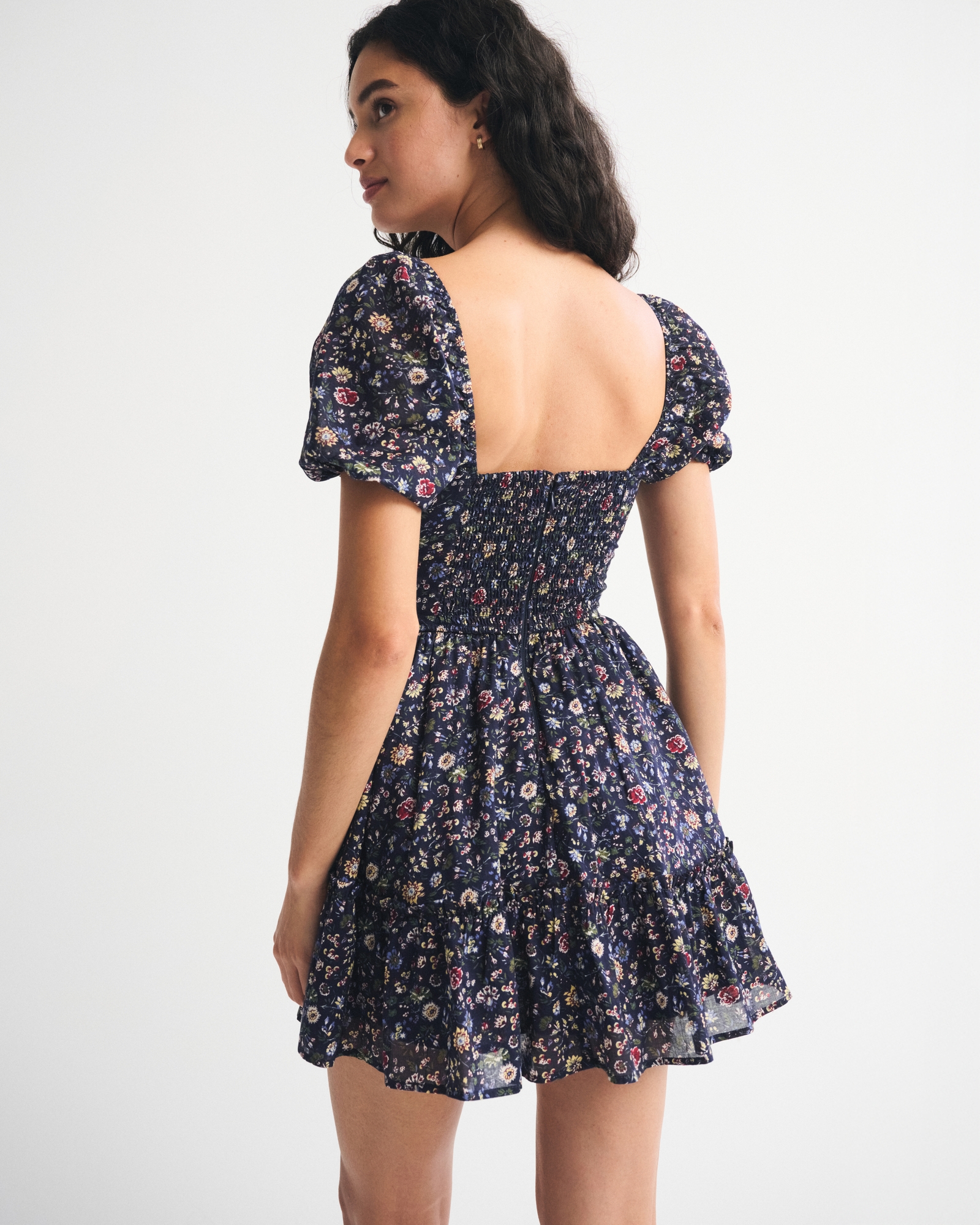 Puff Sleeve Tie-Front Mini Dress