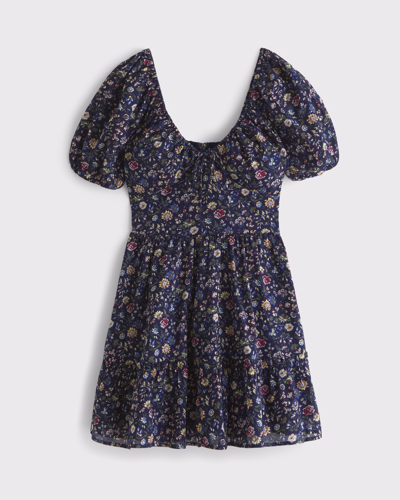 Puff Sleeve Tie-Front Mini Dress