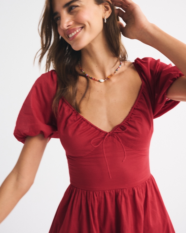 Puff Sleeve Tie-Front Mini Dress