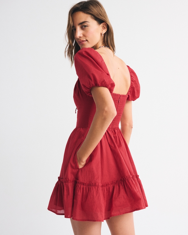 Puff Sleeve Tie-Front Mini Dress