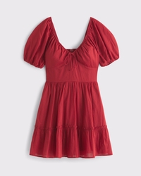 Puff Sleeve Tie-Front Mini Dress